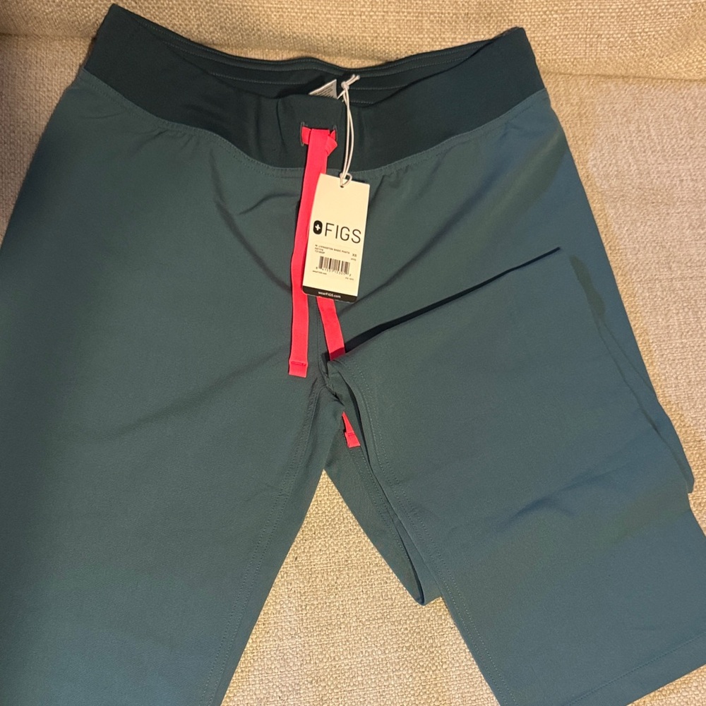 FIGS Dark Teal scrub pants with coral Drawstring